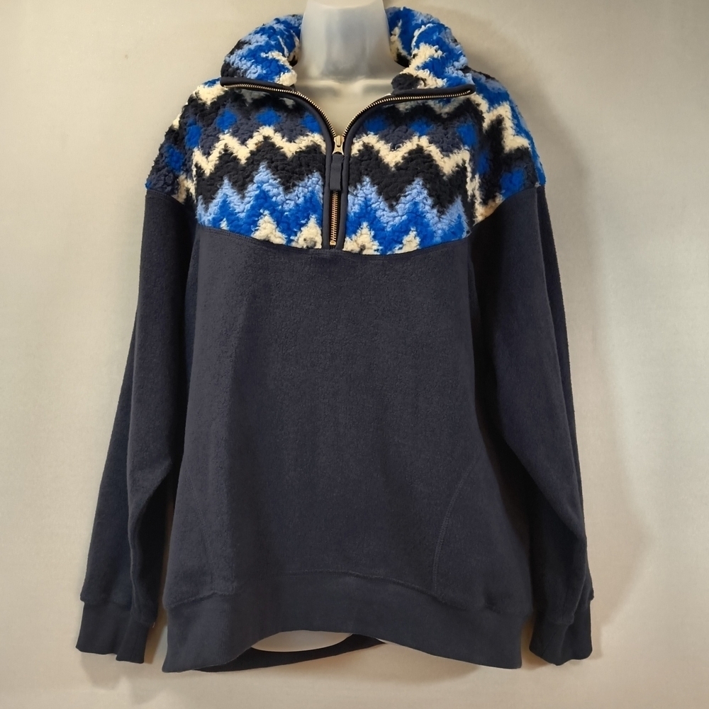 Aerie Women's Hometown Holiday Chevron 1/4 Zip- Blue, NWOT Size M